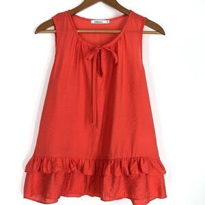 Redhaute Boho Sheer Ruffle Sleeveless Top Tie Front Flowy